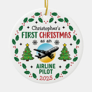 Flugkapitän Erstes Weihnachten Personalisiert Keramik Ornament