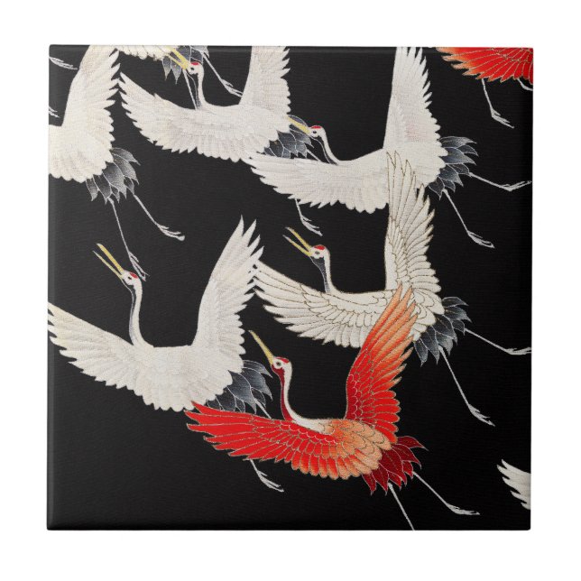 Flugkrane: Japanische Bird Kimono Art Fliese (Vorderseite)