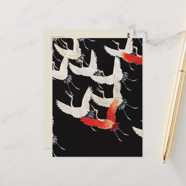 Flugkrane: Japanische Bird Kimono Art Postkarte (Vorderseite/Rückseite Beispiel)