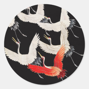 Flugkrane: Japanische Bird Kimono Art Runder Aufkleber