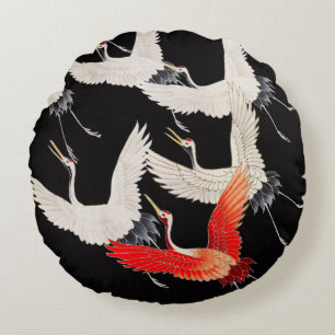 Flugkrane: Japanische Bird Kimono Art Rundes Kissen