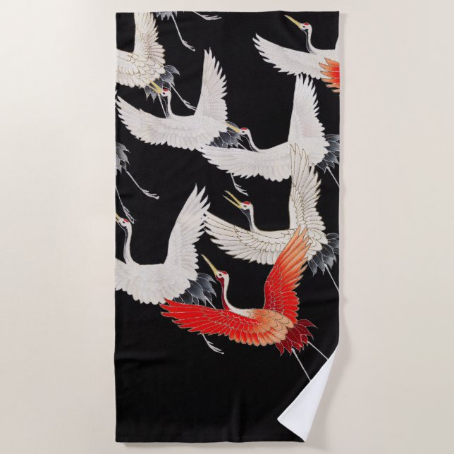 Flugkrane: Japanische Bird Kimono Art Strandtuch (Vorderseite)