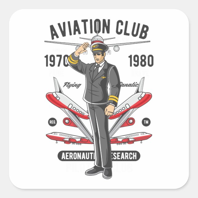 Fluglehrer für Vintage Luftfahrt-Club Quadratischer Aufkleber (Vorderseite)