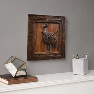 Fluglose Wunder: Australische Emu Wood Print, Quadratische Wanduhr