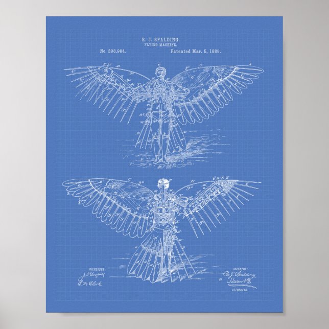 Flugmaschine 1889 Patentart - Blueprint Poster (Vorne)