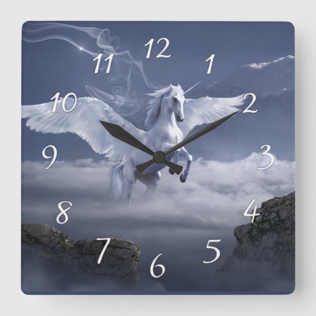 Flugpegasus Quadratische Wanduhr (Vorderseite)