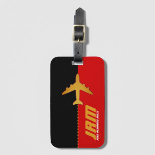 Flugreise mit Monogramm rot/schwarz Gepäckanhänger