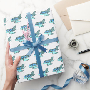 Flugreise Retro Blue Birthday Kids Pilot Geschenkpapier