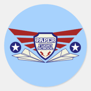 Flugschule für Papierflugzeuge Runder Aufkleber