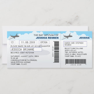 Flugticket Bar Bat Mitzvah Einladung