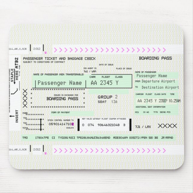 Flugticket für den Boarding-Pass Mousepad (Vorne)