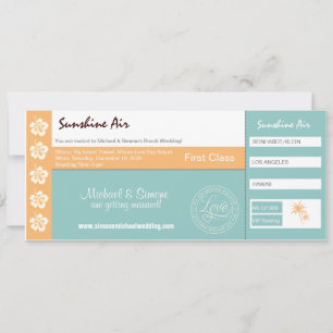 Flugticket-Hochzeitseinladung türkis orange Einladung