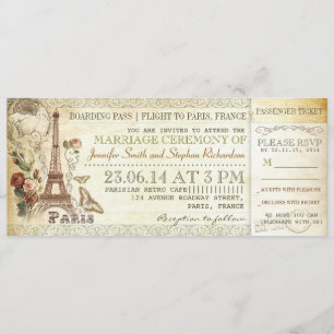 Flugticket Hochzeitstickets nach PARIS Einladung