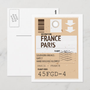 Flugticket Paris Frankreich Postkarte
