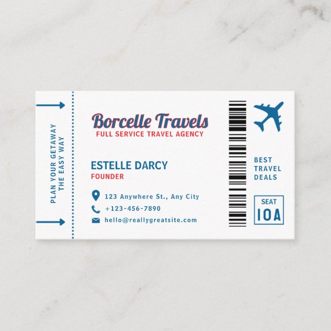 Flugtickets im Stil von Reisen Agent Visitenkarte (Vorderseite)