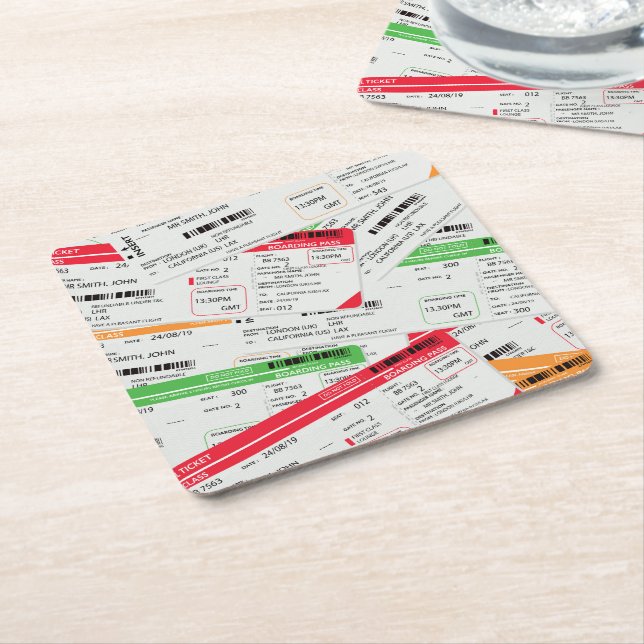 Flugtickets Rechteckiger Pappuntersetzer (angewinkelt)