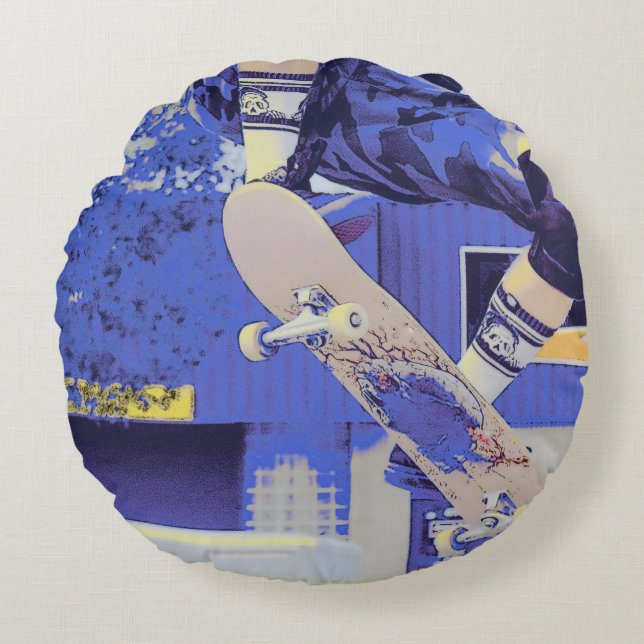 Flugzeit - Skateboarder Rundes Kissen (Vorderseite)