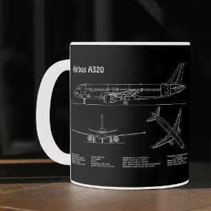 Flugzeug Airbus A320 in Blaupausezeichnung PD Kaffeetasse