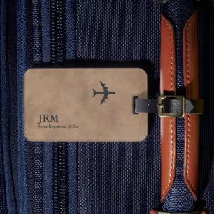 Flugzeug Airline Aviation Monogramm Altbraun Gepäckanhänger