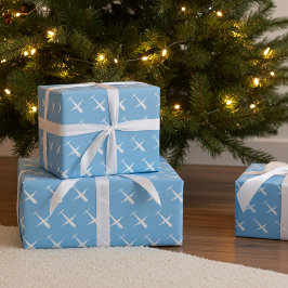 Flugzeug auf blauem, elegantem Muster Pilot Geburt Geschenkpapier