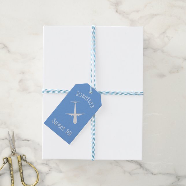 Flugzeug auf blauem Personalisiert Geschenkanhänger (Mit Garn)