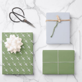 Flugzeug auf grauen Papierblättern Geschenkpapier Set