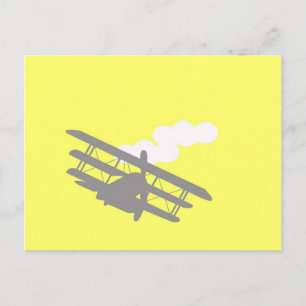 Flugzeug auf schlichtem gelben Hintergrund. Postkarte