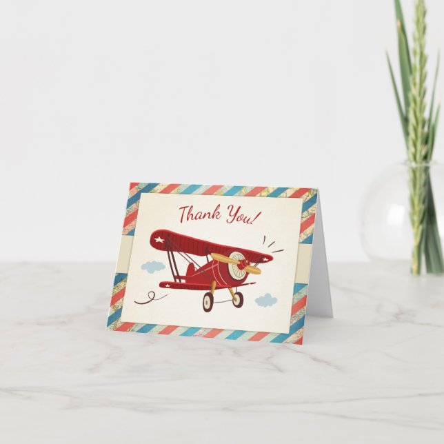 Flugzeug-Babyparty danken Ihnen, Abenteuer-Karte Dankeskarte (Vorderseite)
