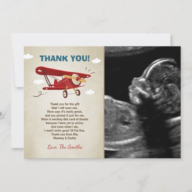 Flugzeug-Babyparty danken Ihnen, Abenteuer zu Dankeskarte (Vorderseite)