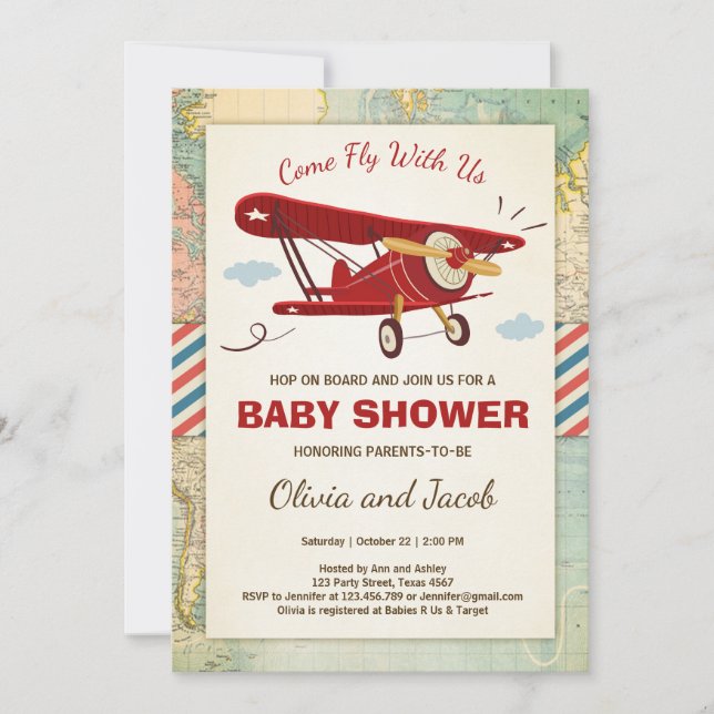Flugzeug-Babyparty-Einladungs-Reise-Abenteuer Einladung (Vorderseite)