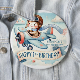 Flugzeug Boy 1. Geburtstag Party Button