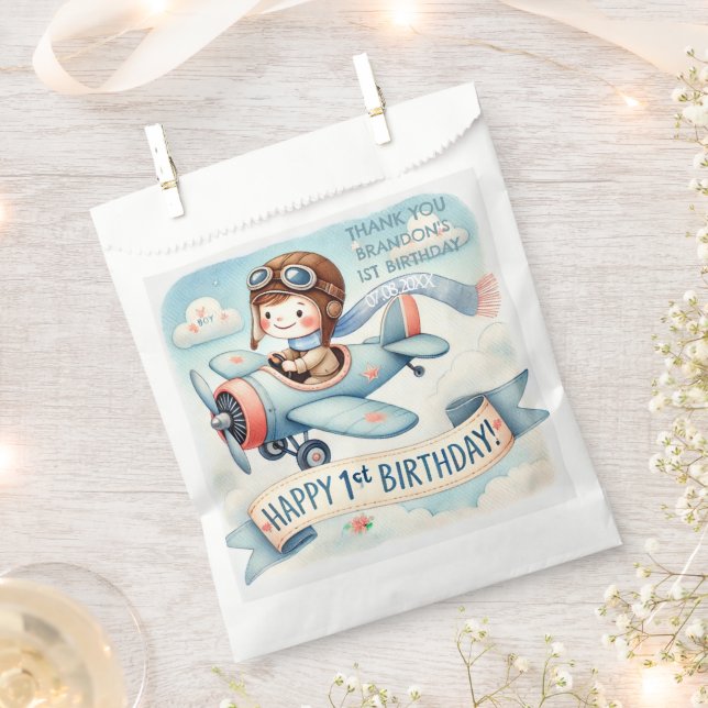 Flugzeug Boy 1. Geburtstag Party Geschenktütchen (Ausgeschnitten)