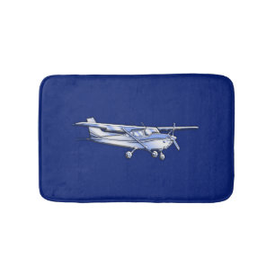 Flugzeug-Chrom-Cessna-Silhouette-Fliegen auf Blau Badematte