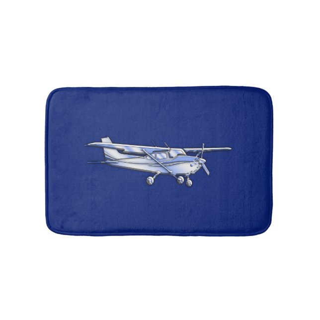 Flugzeug-Chrom-Cessna-Silhouette-Fliegen auf Blau Badematte (Vorderseite)