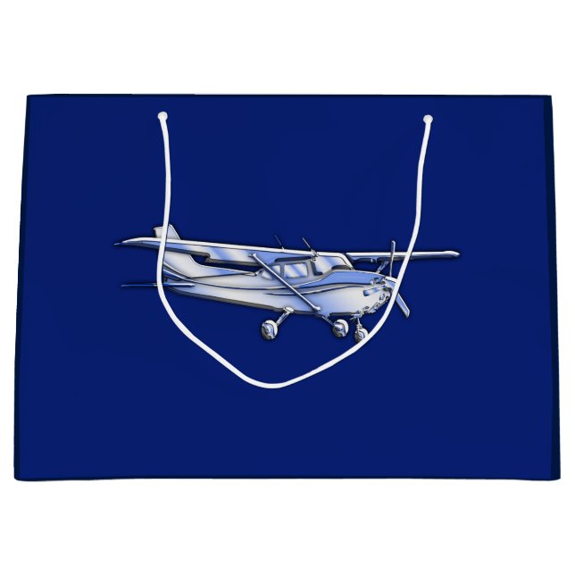 Flugzeug-Chrom-Cessna-Silhouette-Fliegen auf Blau Große Geschenktüte (Vorderseite)