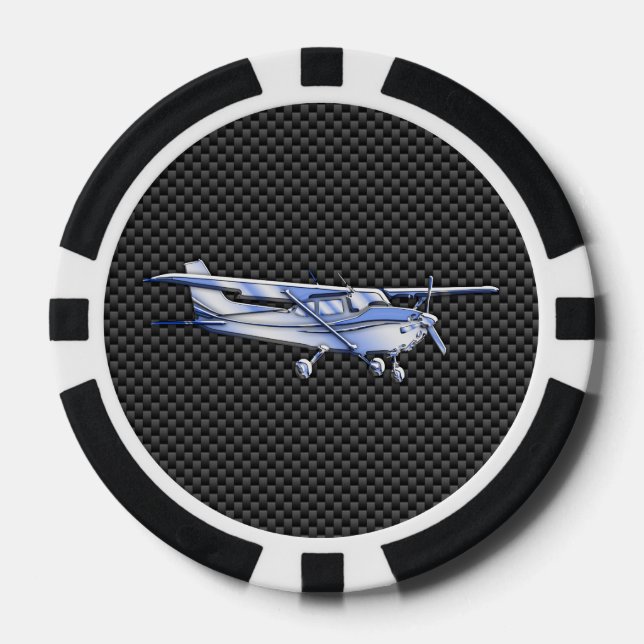 Flugzeug Chrome wie Cessna Black Carbon Fibre Pokerchips (Vorderseite)