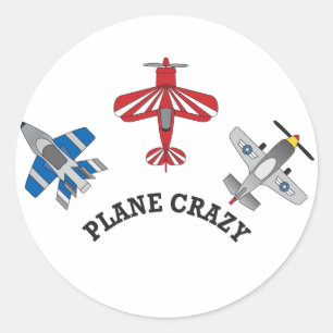 Flugzeug Crazy Runder Aufkleber