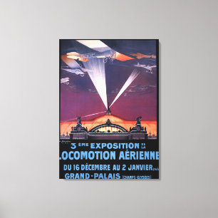 Flugzeug, das über Scheinwerfer-Plakat fliegt Leinwanddruck