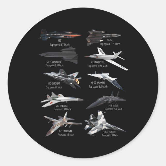 Flugzeug des Militärflugzeugs mit dem schnellsten  Runder Aufkleber (Vorderseite)