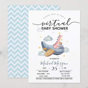 Flugzeug Dino Zickzack Virtuelle Babyparty Einladung