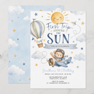 Flugzeug Erste Reise um die Sonne Geburtstag Einladung