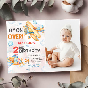 Flugzeug fliegt auf über 2. Party Foto Einladung