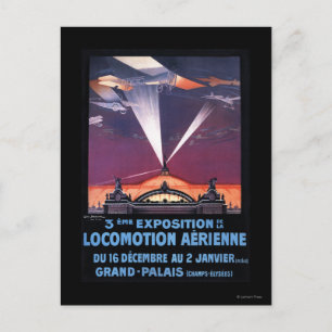 Flugzeug fliegt über Scheinwerferplakat Postkarte