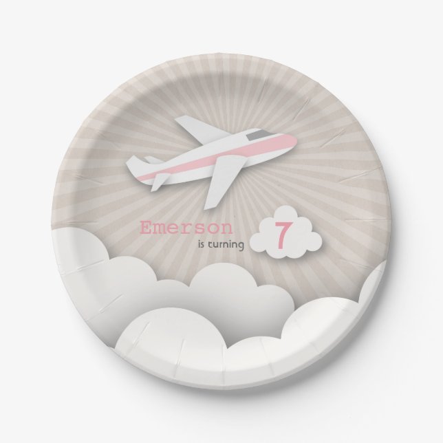Flugzeug-Geburtstags-Party - Rosa Pappteller (Vorderseite)