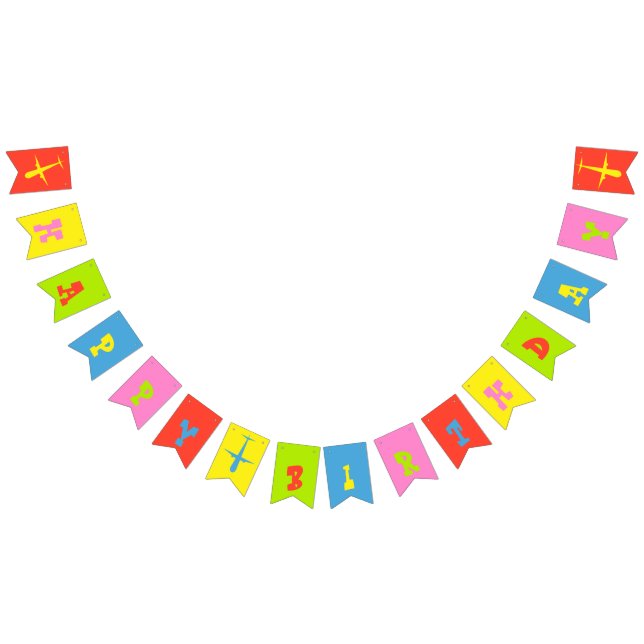 Flugzeug Happy Birthday Bright Colors Frack Wimpelkette (Alle)