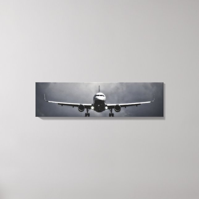 Flugzeug im Flug mit Wolken Panorama-Leinwand Leinwanddruck (Vorderseite)