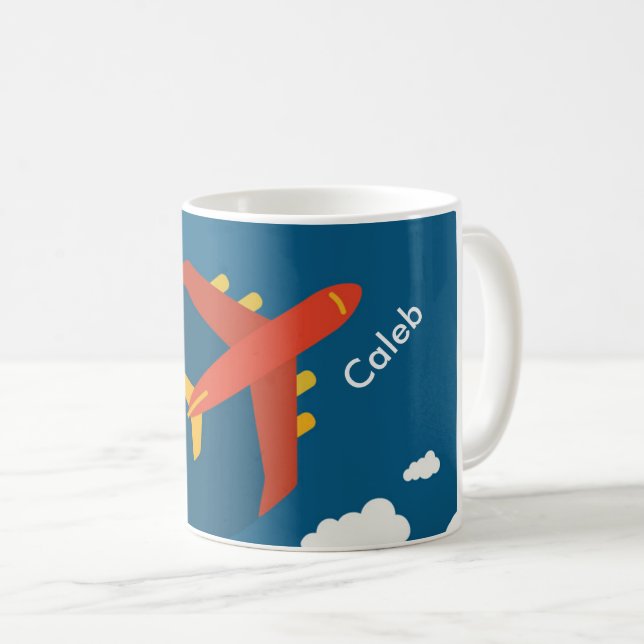 Flugzeug im Himmel-Jungen-Piloten personalisiert Kaffeetasse (VorderseiteRechts)