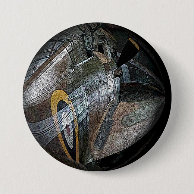 Flugzeug im Steampunk-Stil des 2. Weltkriegs Button (Vorderseite)