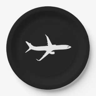 Flugzeug-Jet-weißes Silhouette-Fliegen Pappteller