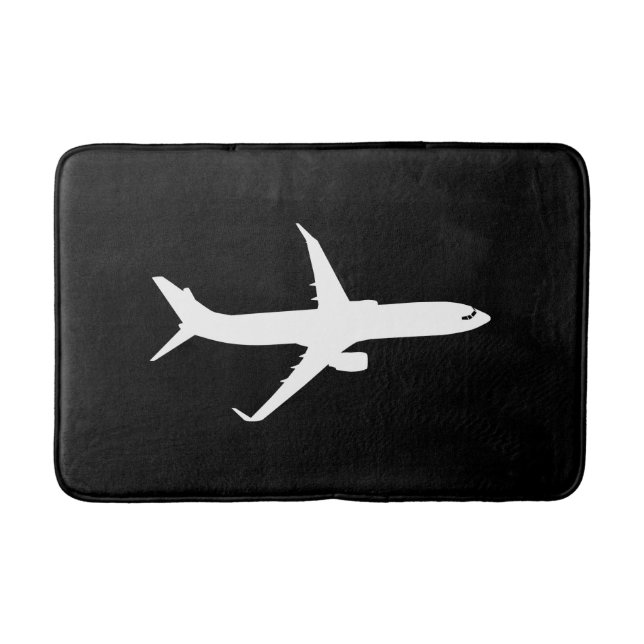 Flugzeug JetLiner Weiße Silhouette Flying Badematte (Vorderseite)